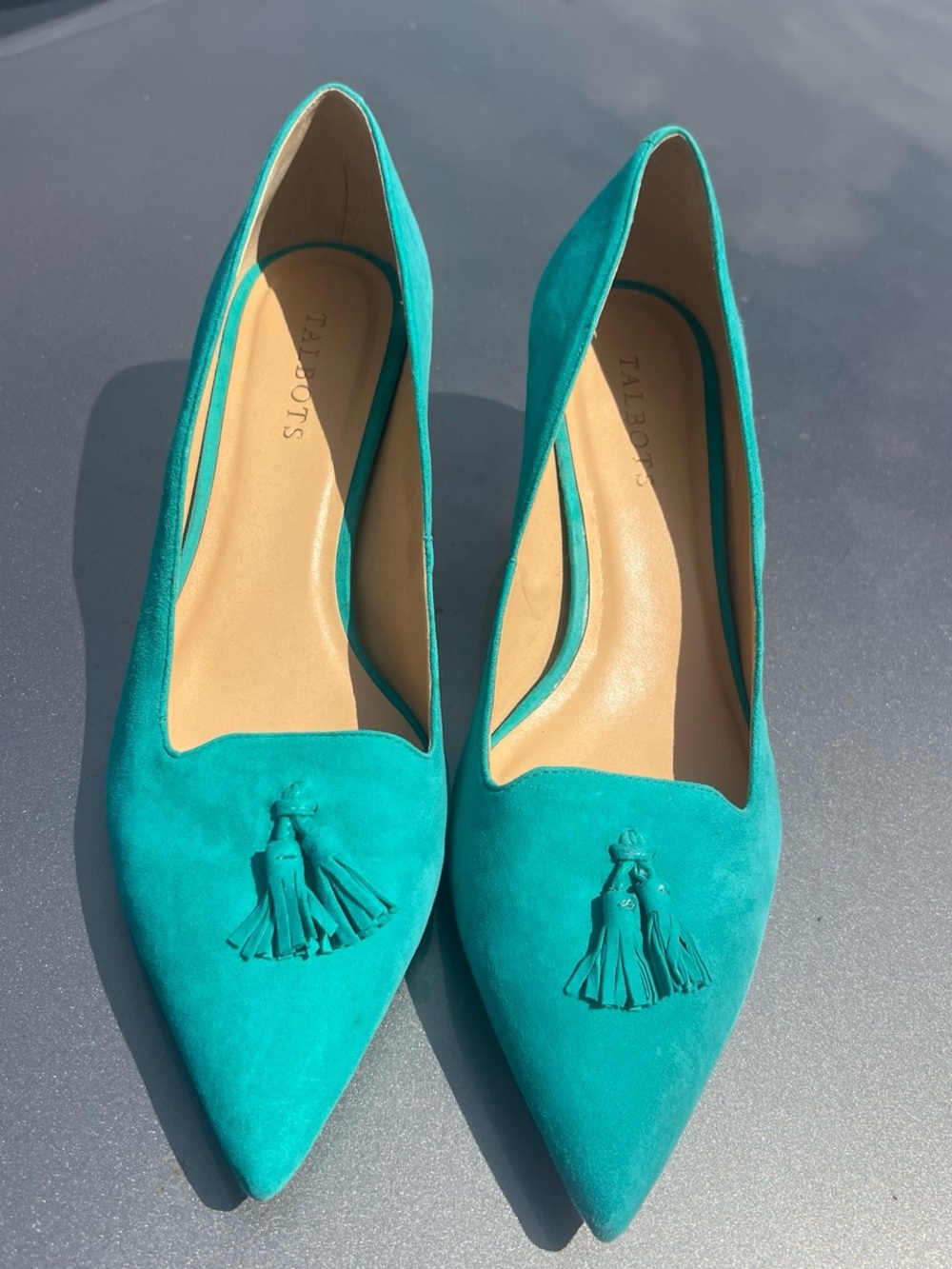 Talbots Teal Suede Tassel Pointed Flats